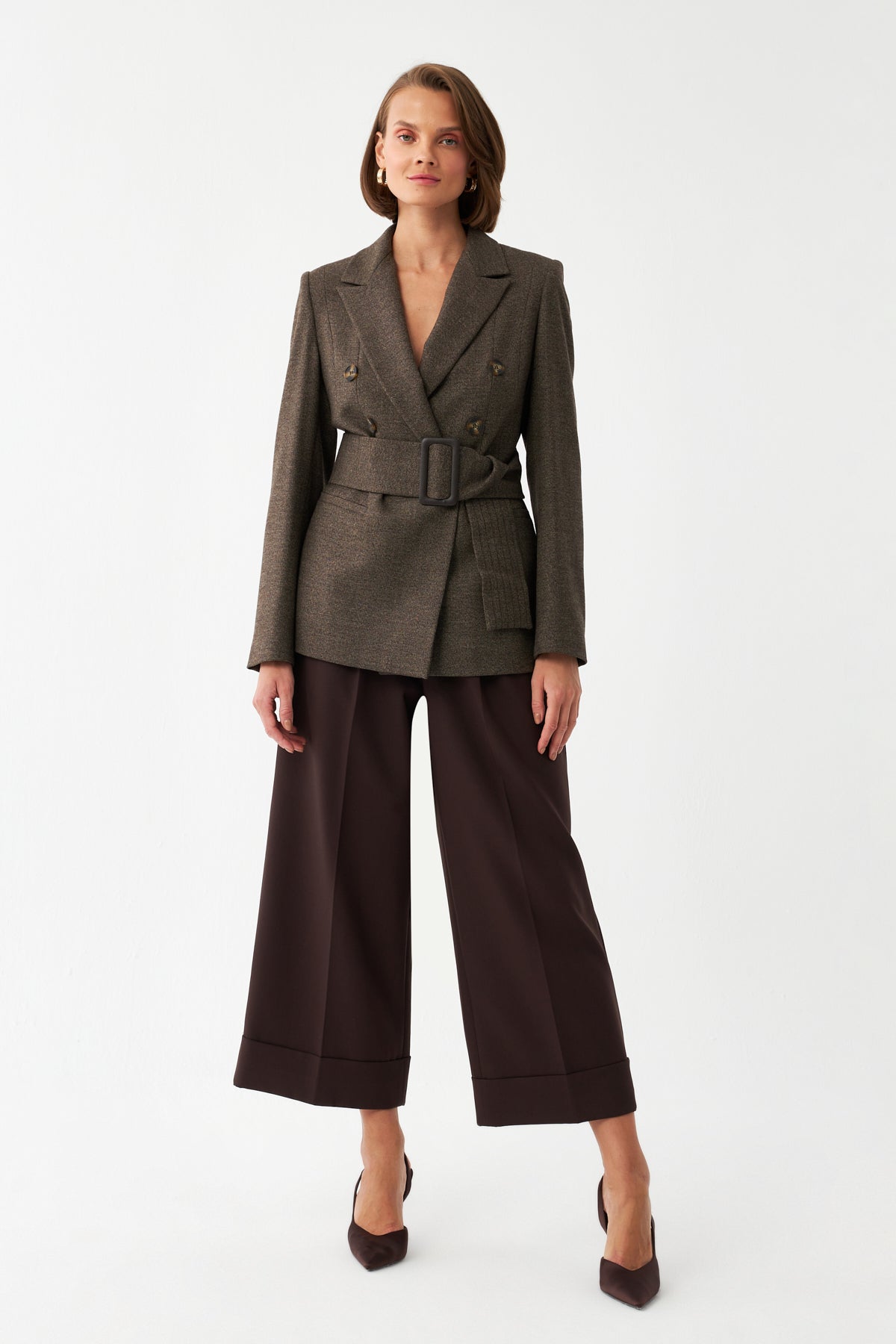 Kemerli Kruvaze Blazer Ceket