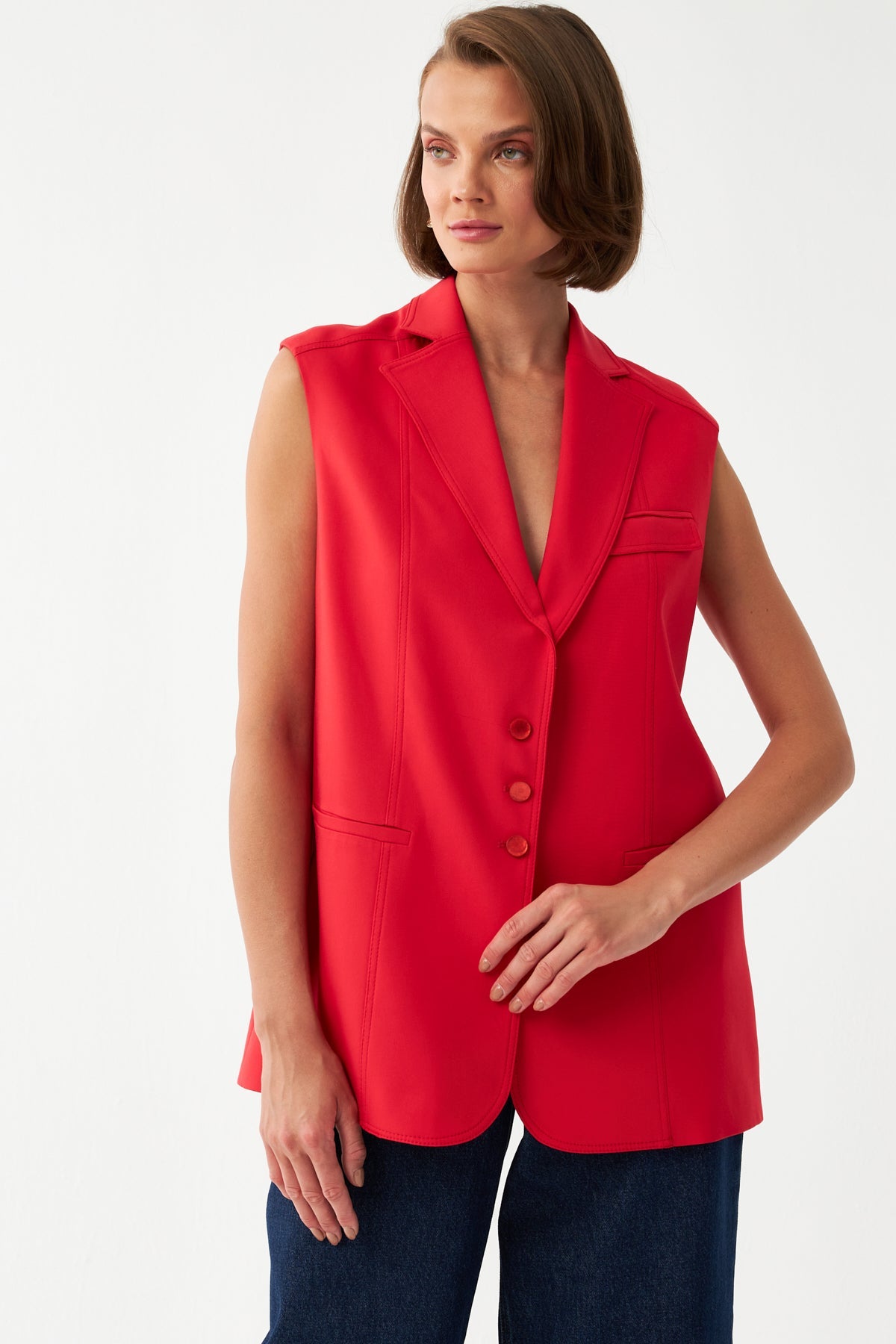 Kolsuz Kırmızı Blazer Yelek