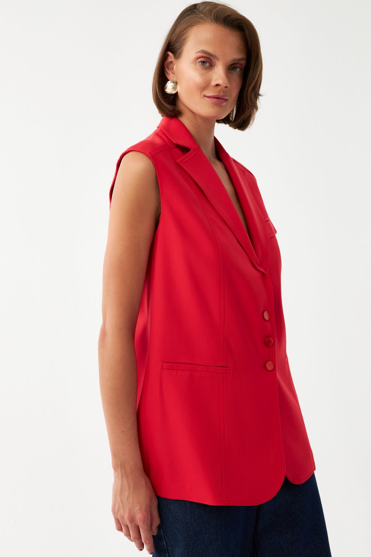 Kolsuz Kırmızı Blazer Yelek