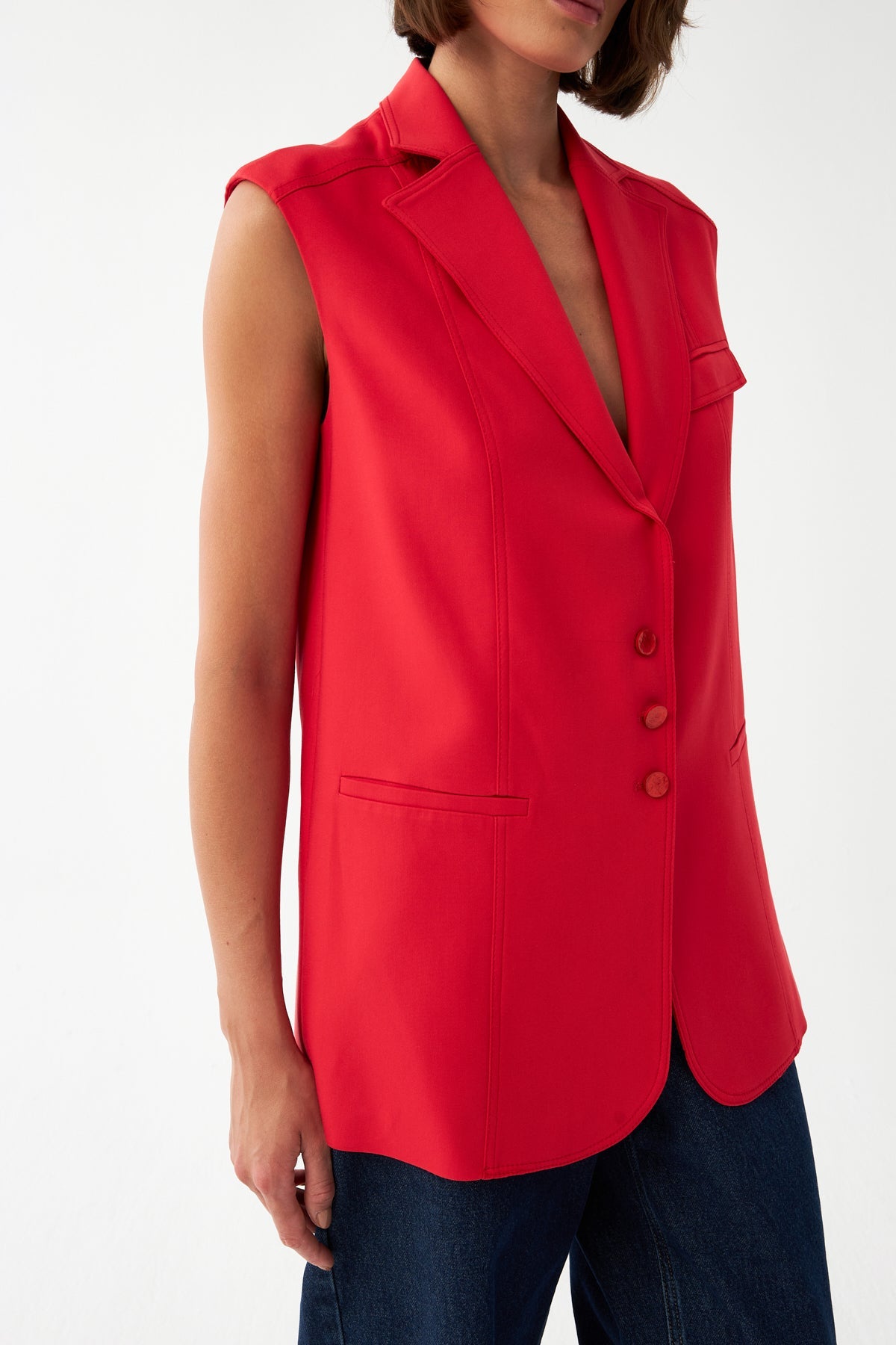 Kolsuz Kırmızı Blazer Yelek