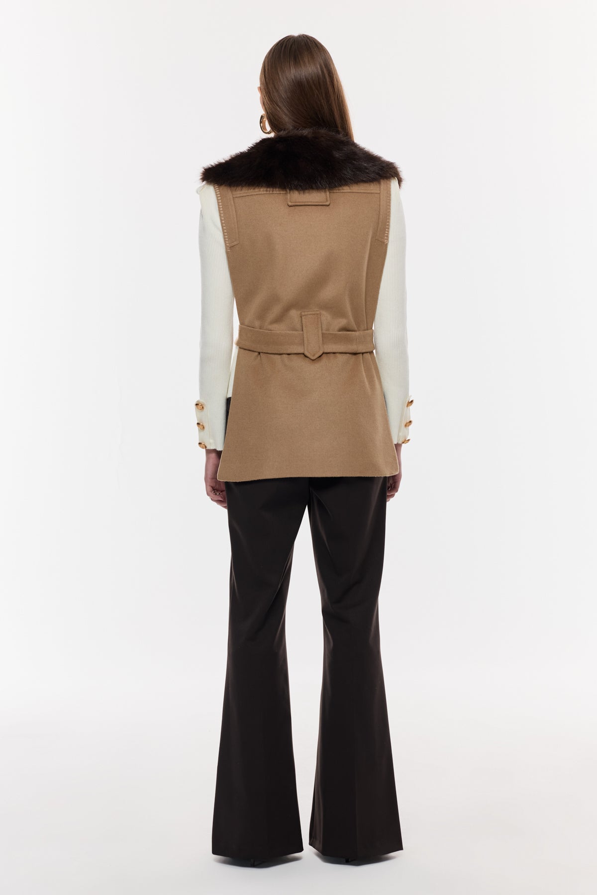 Kürk Yaka Kuşaklı Şık Yelek