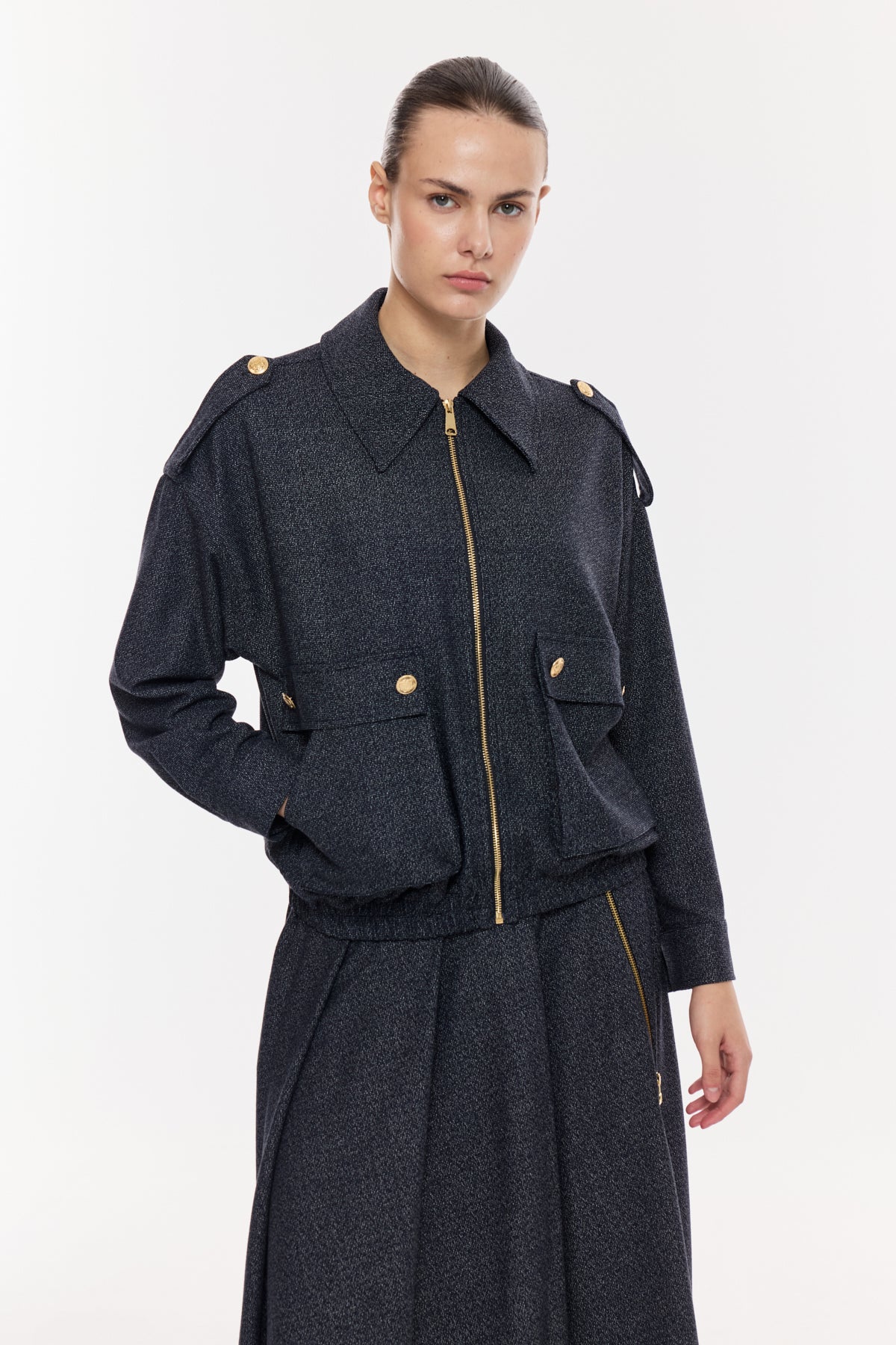 Fermuarlı Cepli Şık Ceket