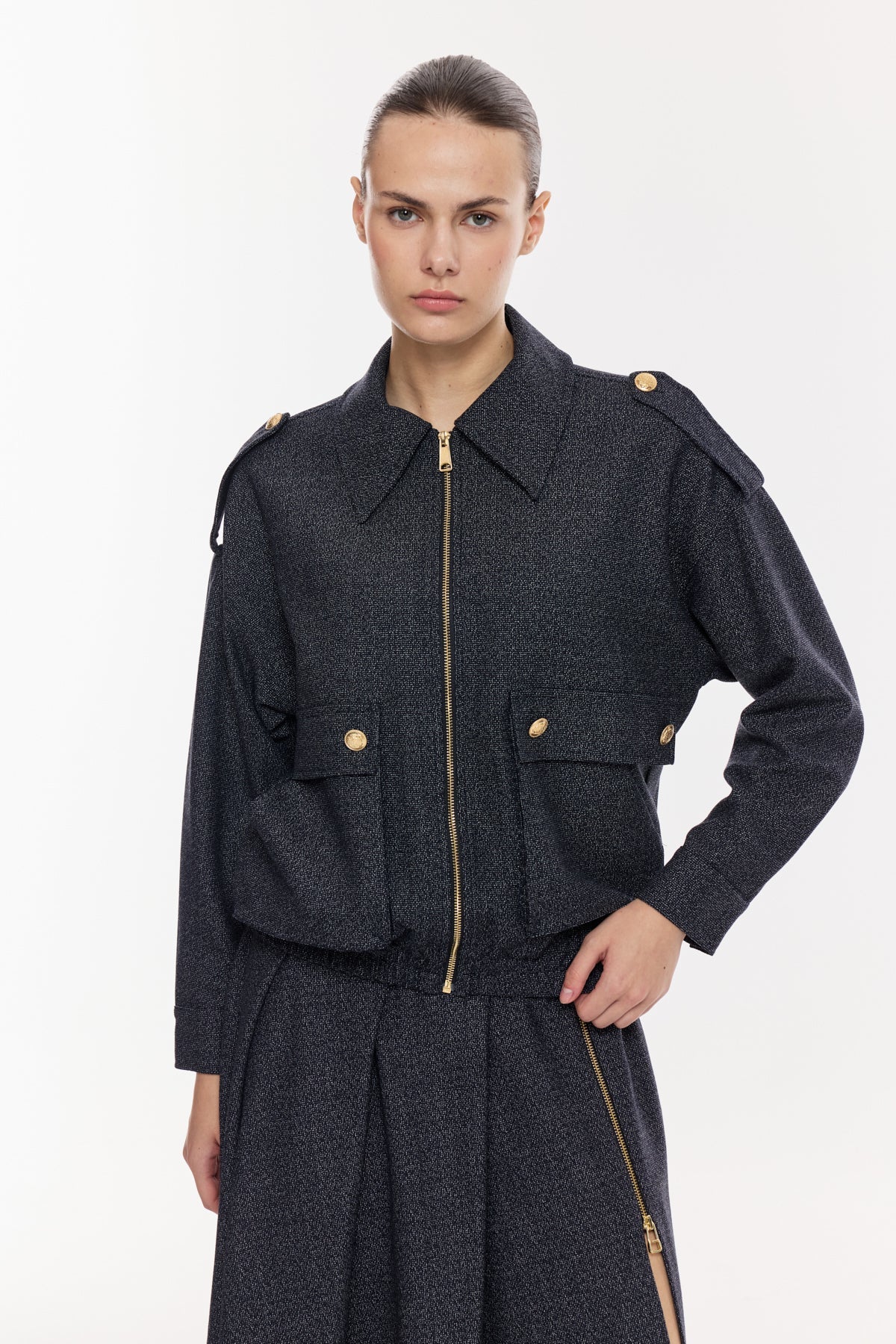 Fermuarlı Cepli Şık Ceket