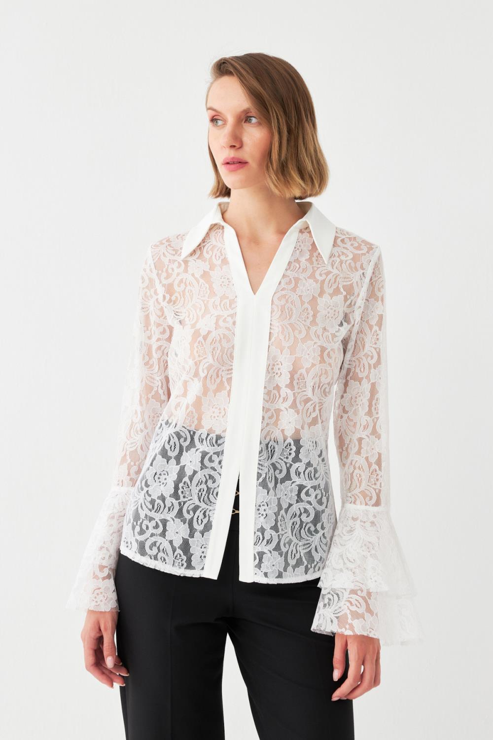 Dantelli Ekru Bluz