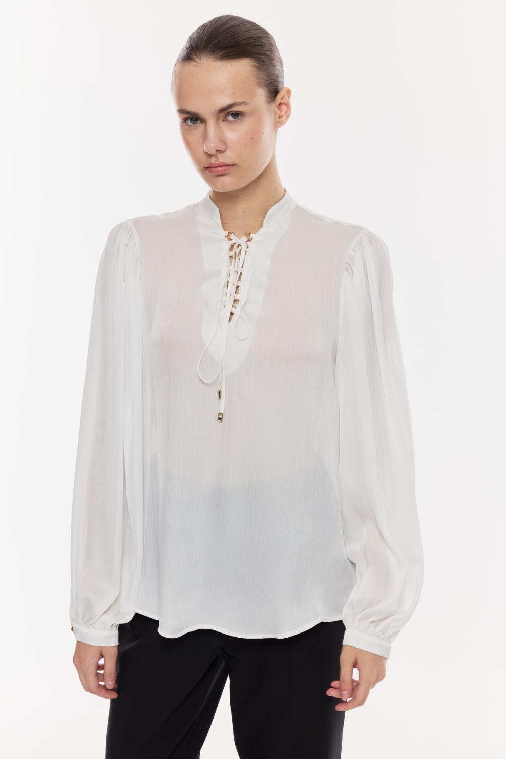 Bağlama Detaylı Saten Bluz