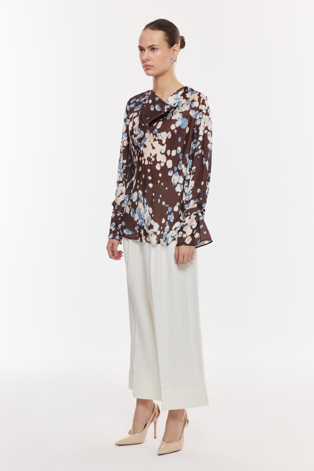 Drapeli Desenli Saten Bluz