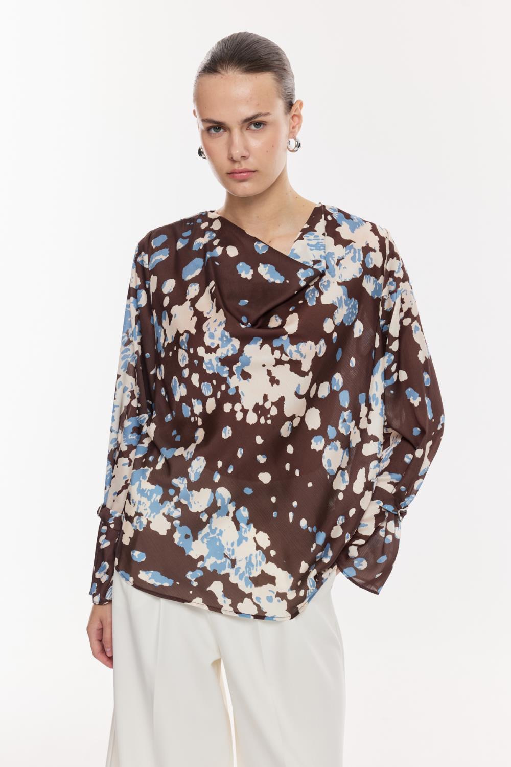 Drapeli Desenli Saten Bluz
