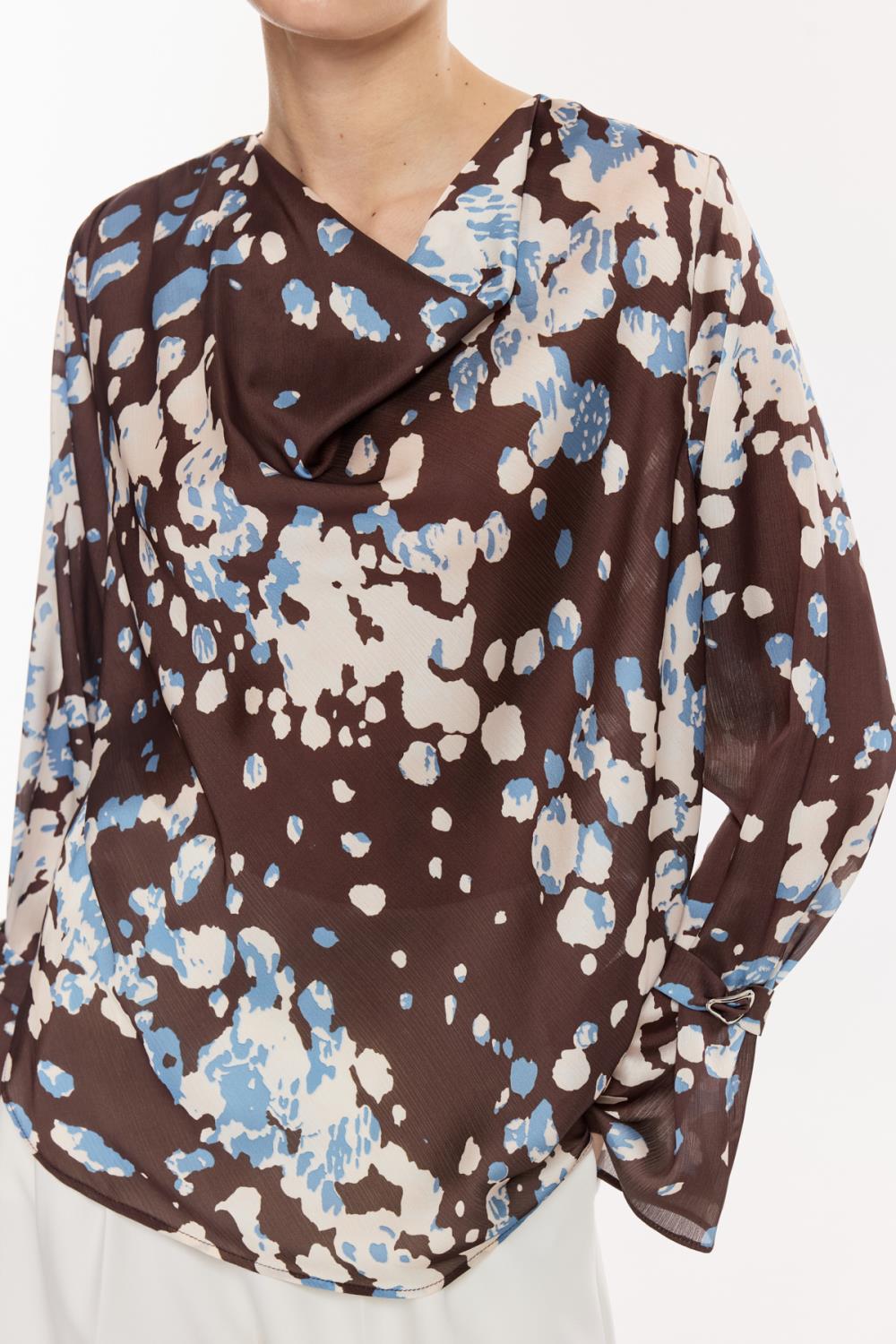 Drapeli Desenli Saten Bluz