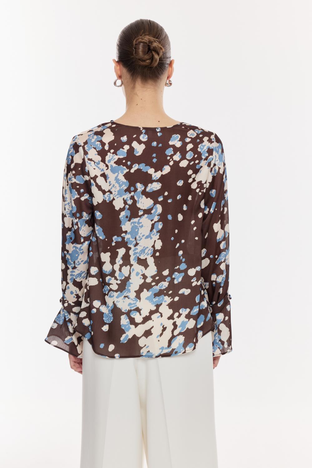 Drapeli Desenli Saten Bluz