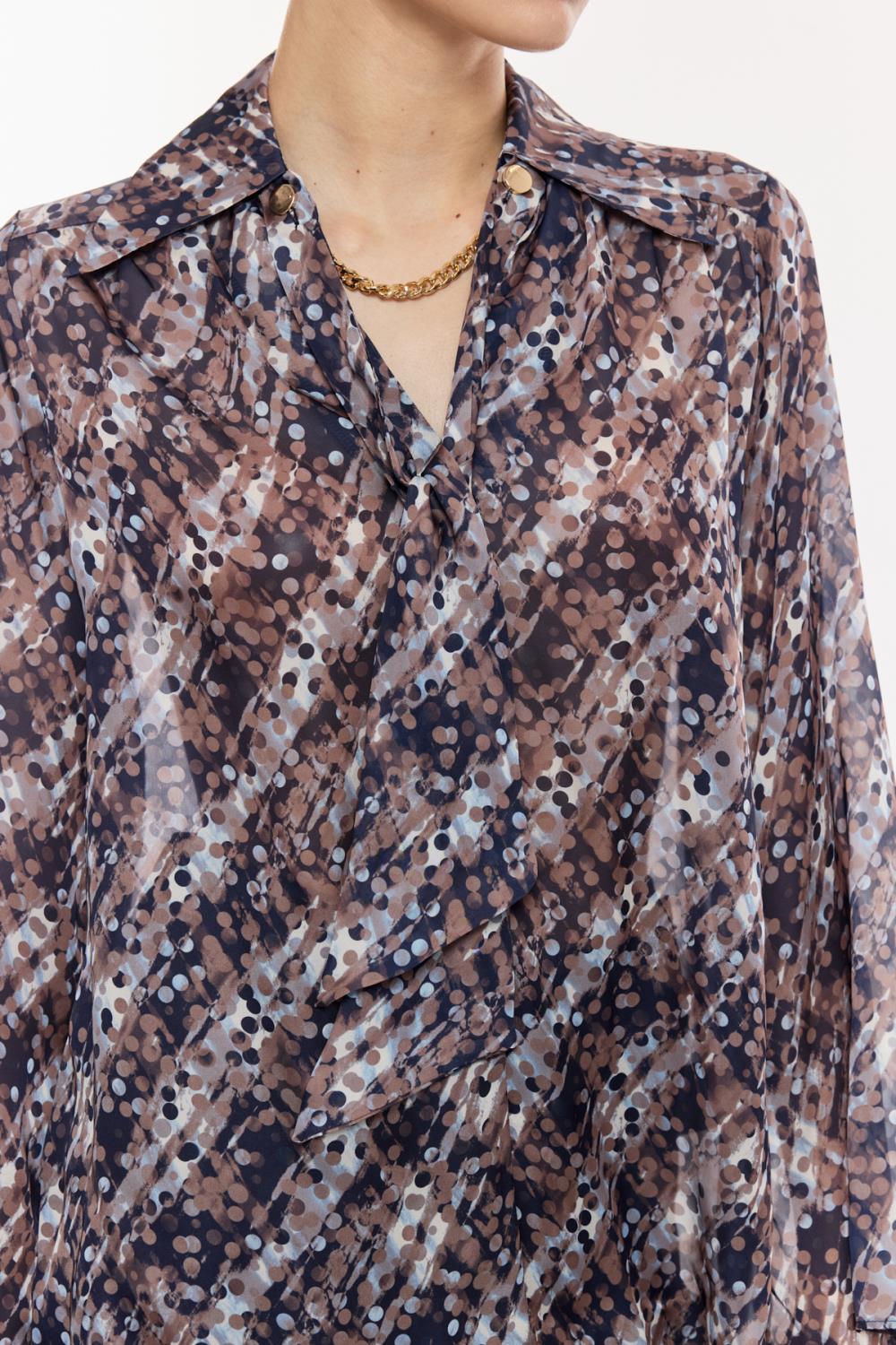 Desenli Şifon Drapeli Bluz