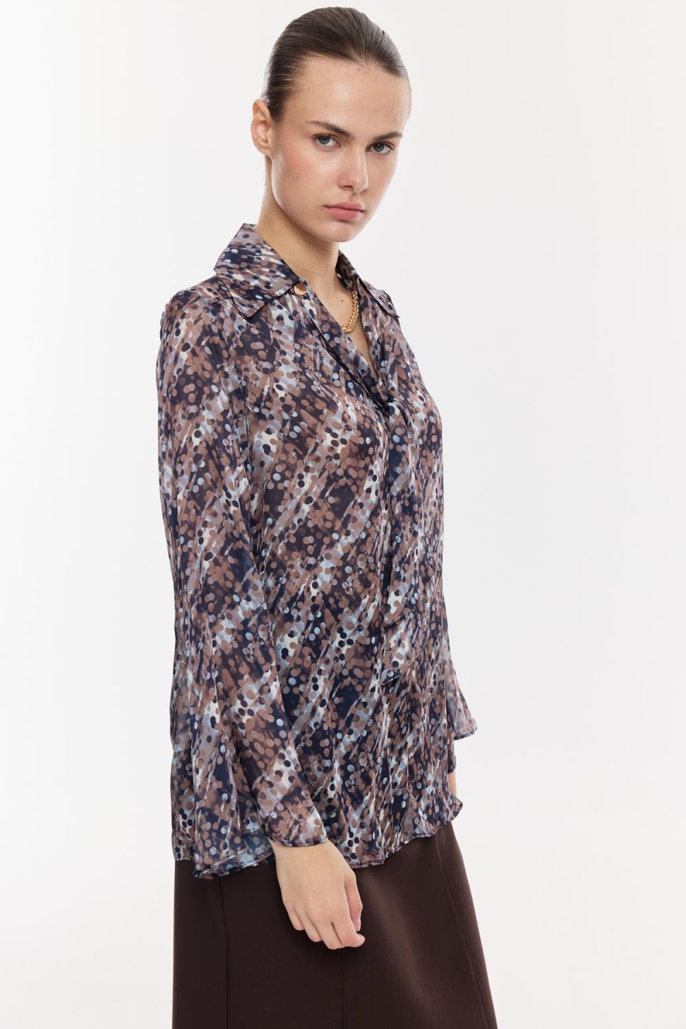 Desenli Şifon Drapeli Bluz
