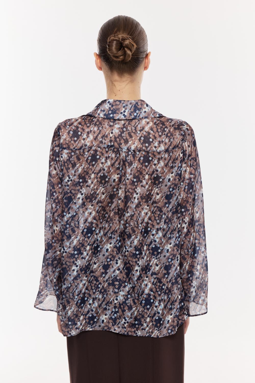 Desenli Şifon Drapeli Bluz