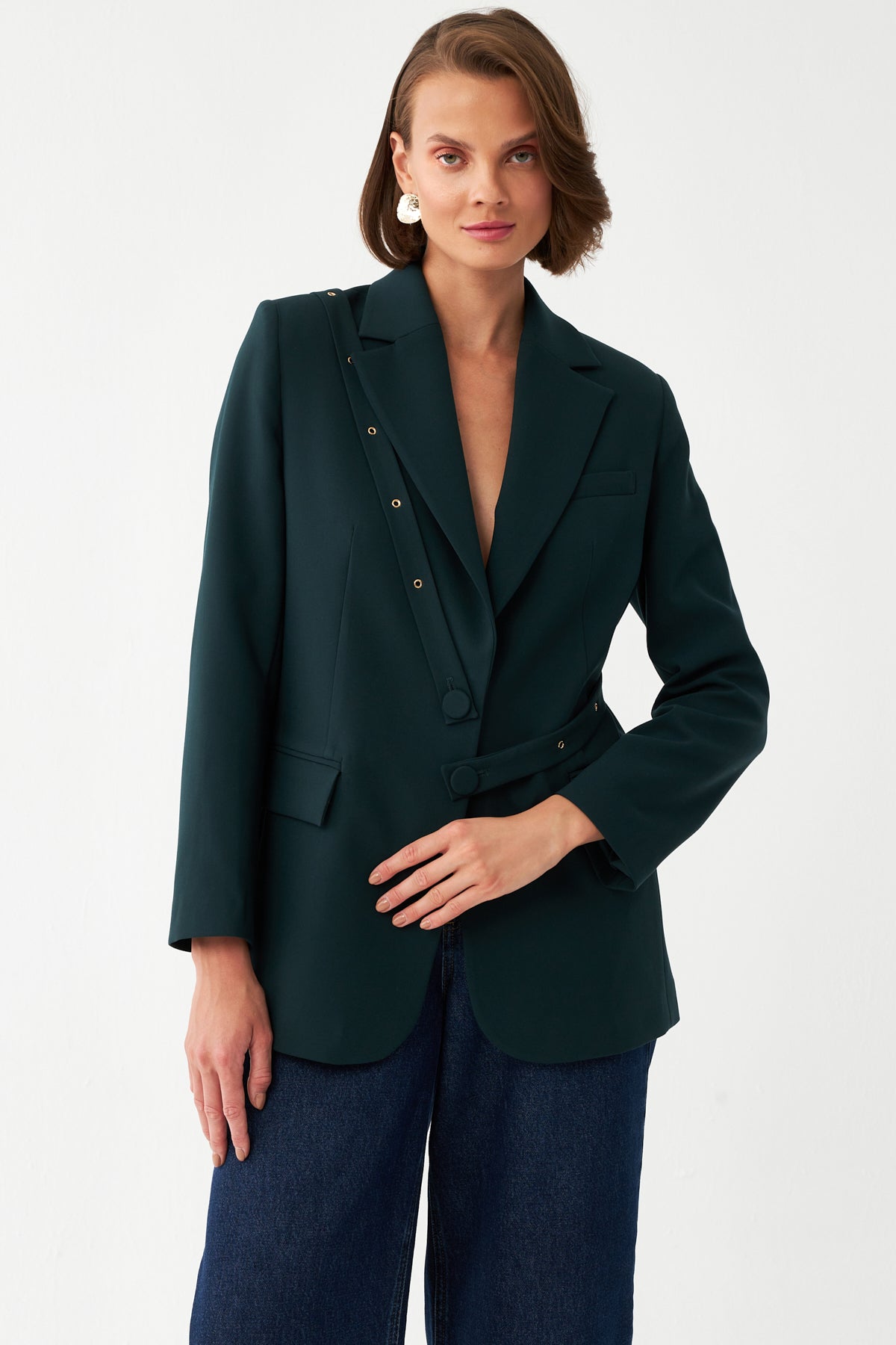 Düğme Detaylı Blazer Takım