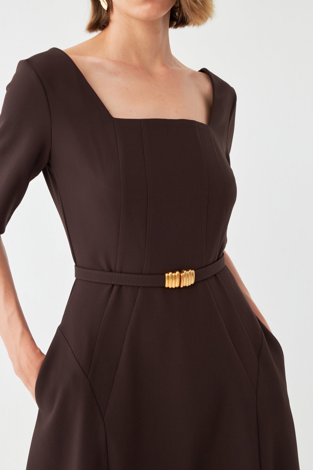 Kare Yaka Midi Elbise