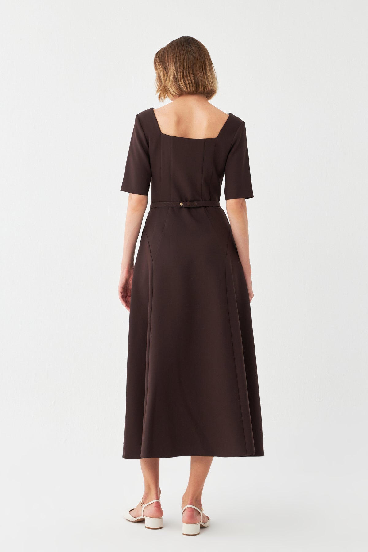 Kare Yaka Midi Elbise