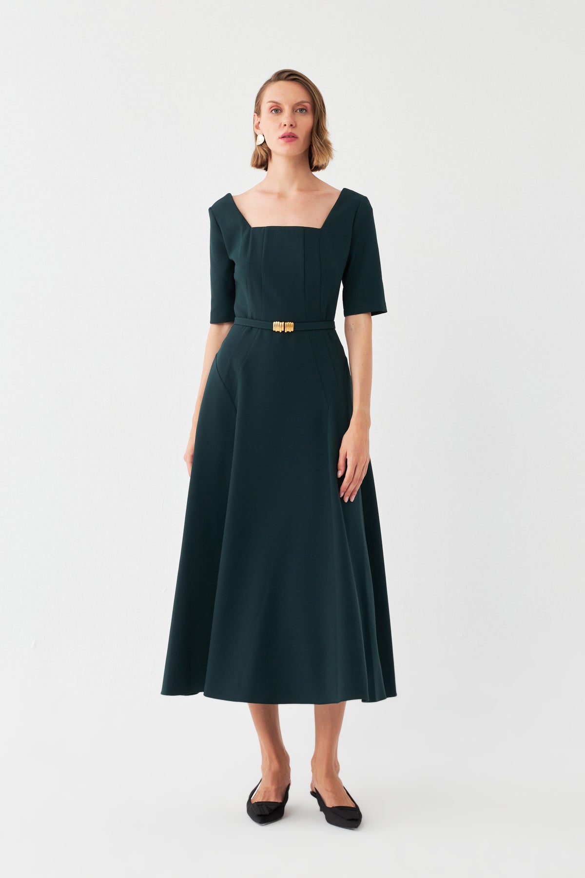 Kare Yaka Midi Elbise