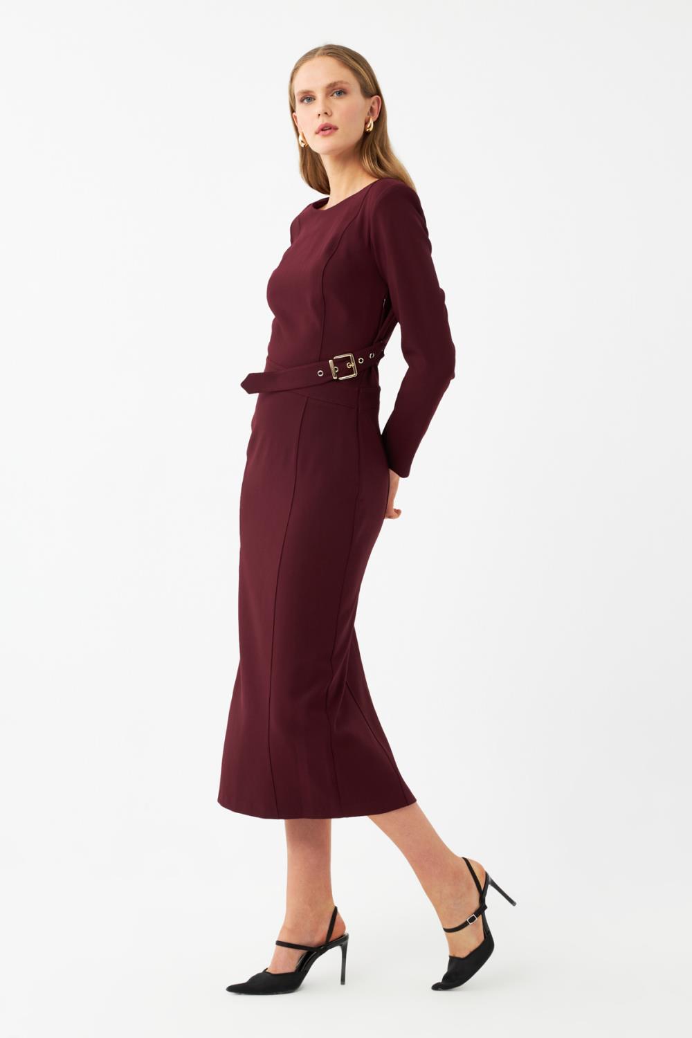 Kuşak Detaylı Maxi Elbise