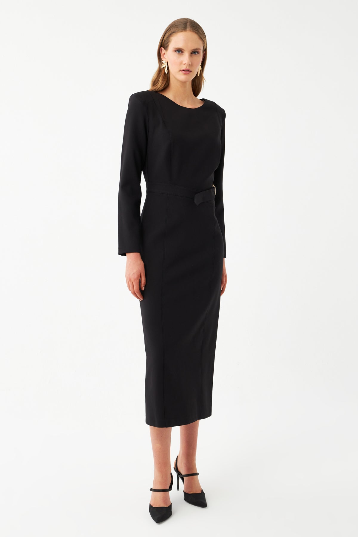 Kuşaklı Detaylı Maxi Elbise