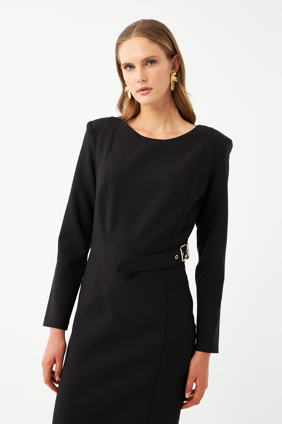 Kuşaklı Detaylı Maxi Elbise