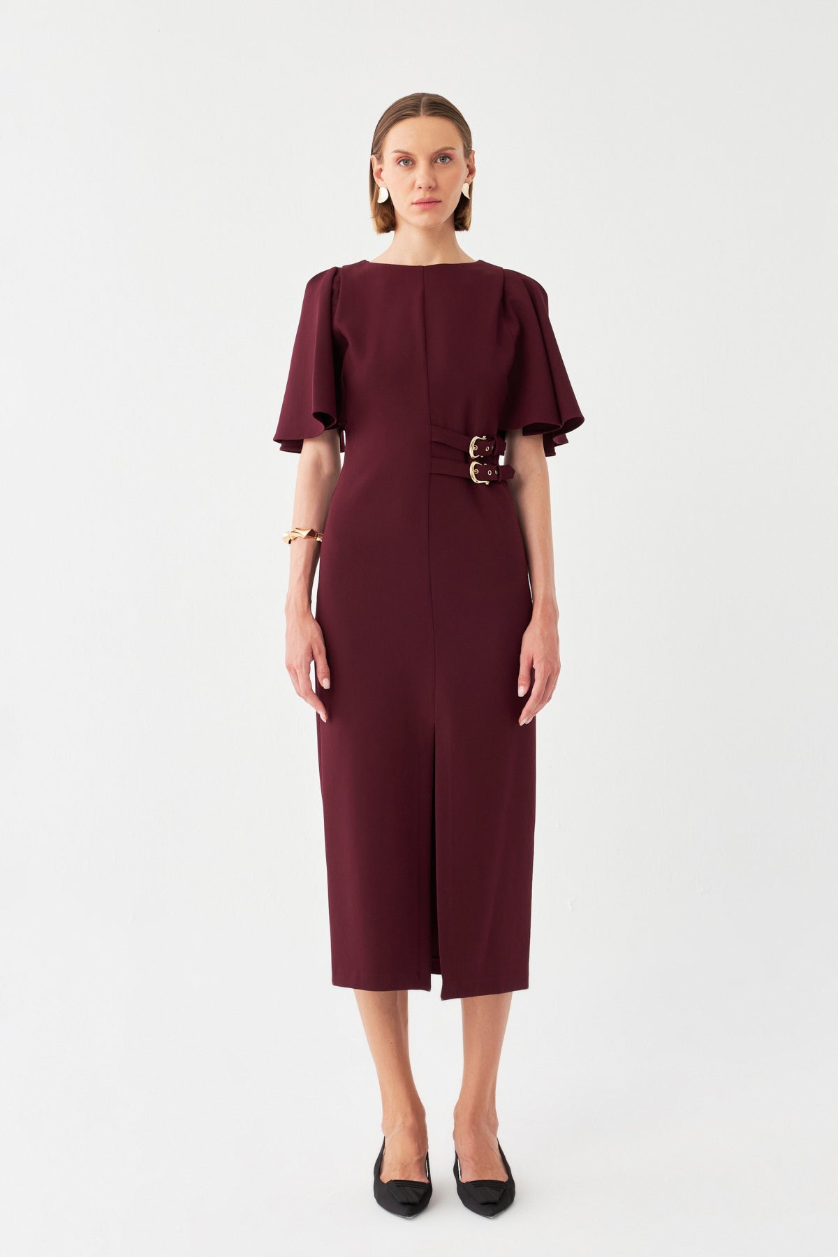 Kemer Tokalı Yırtmaç Elbise