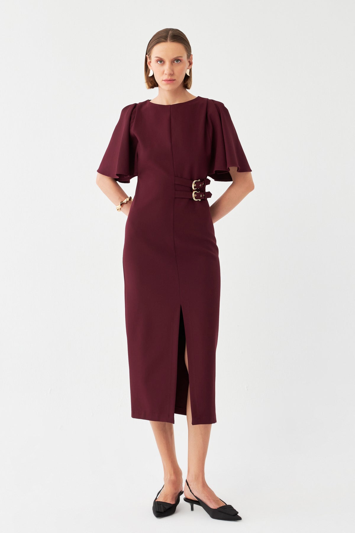 Kemer Tokalı Yırtmaç Elbise