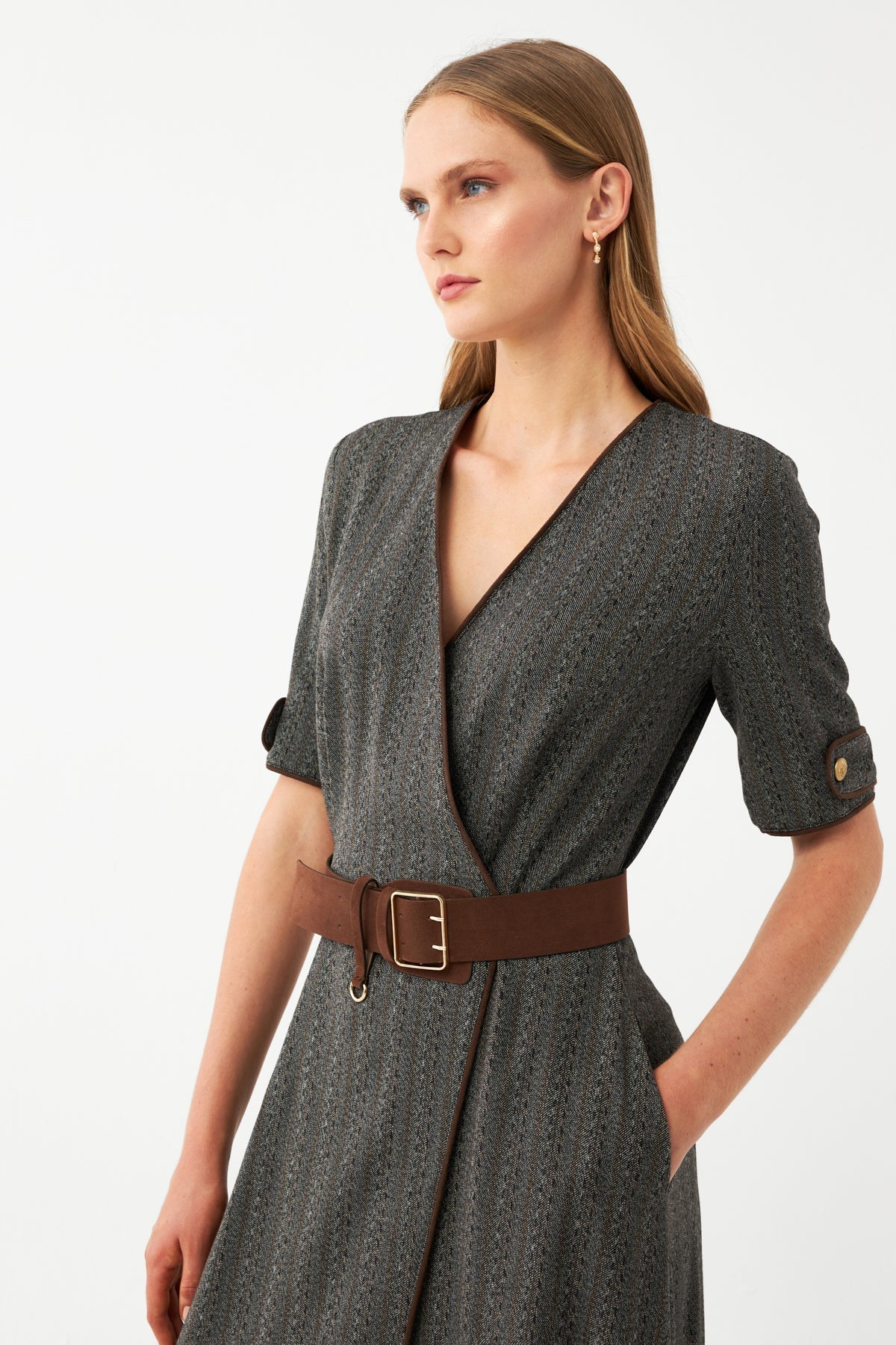 Desenli Kruvaze Midi Elbise