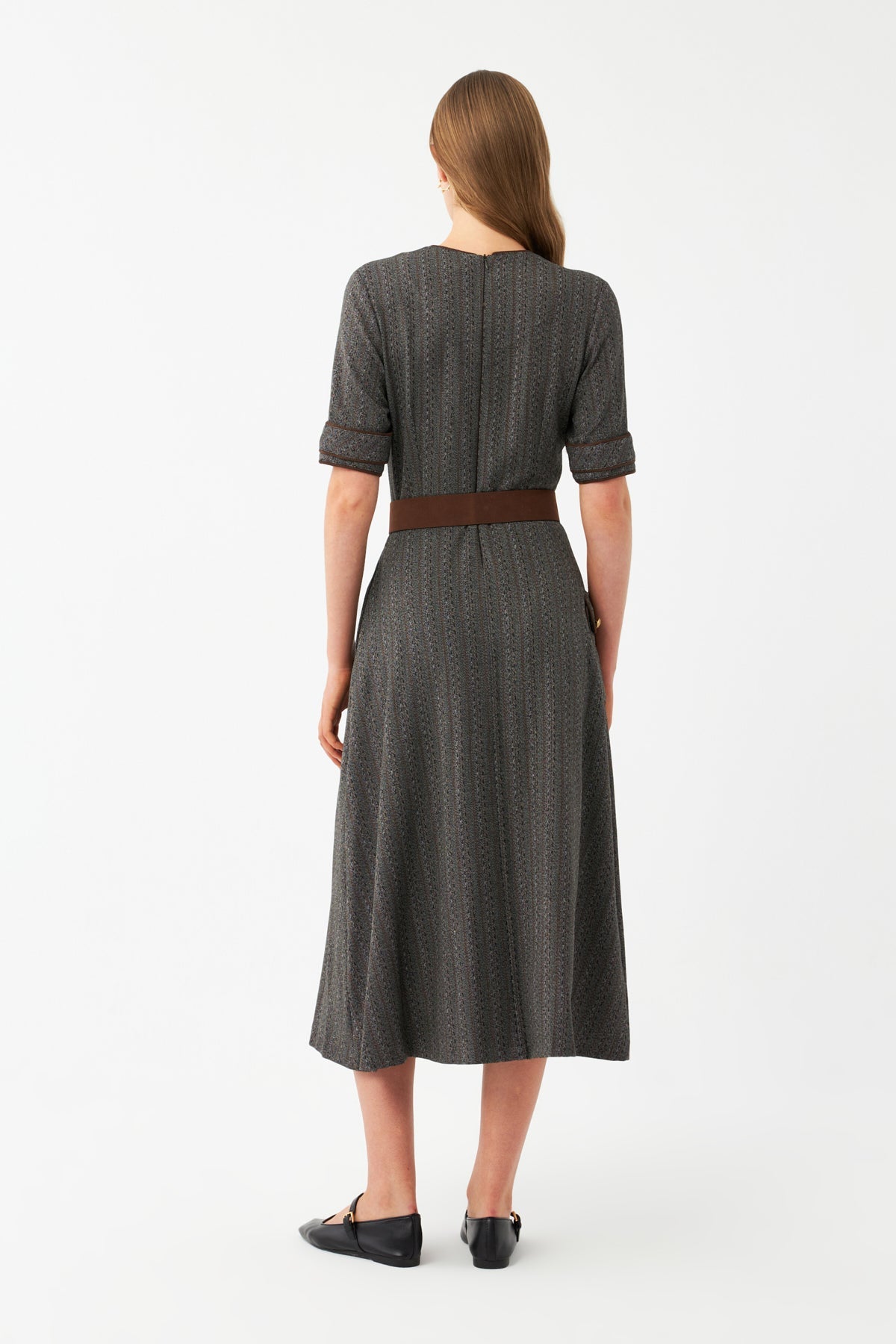 Desenli Kruvaze Midi Elbise