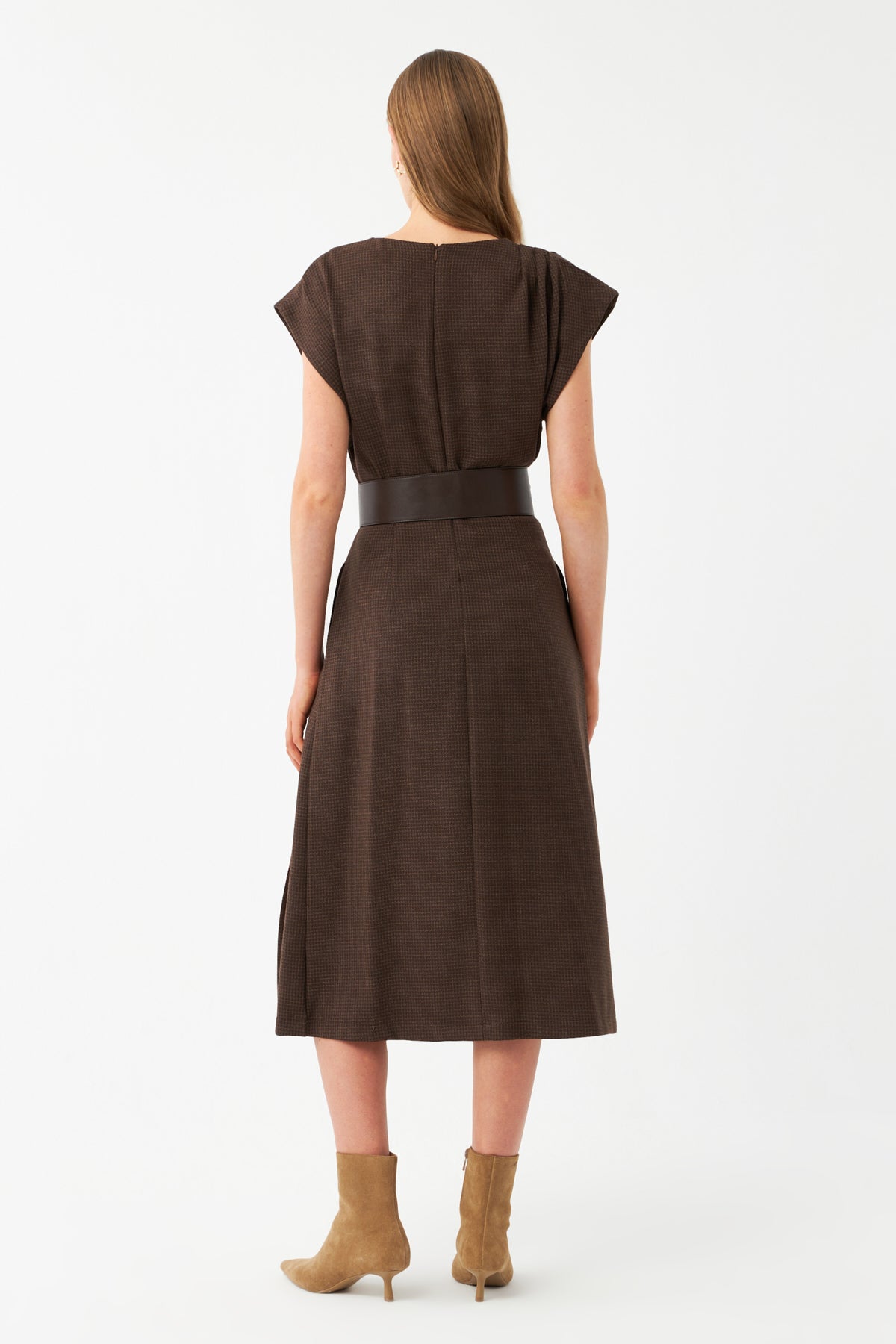 Kolsuz Pileli Midi Elbise