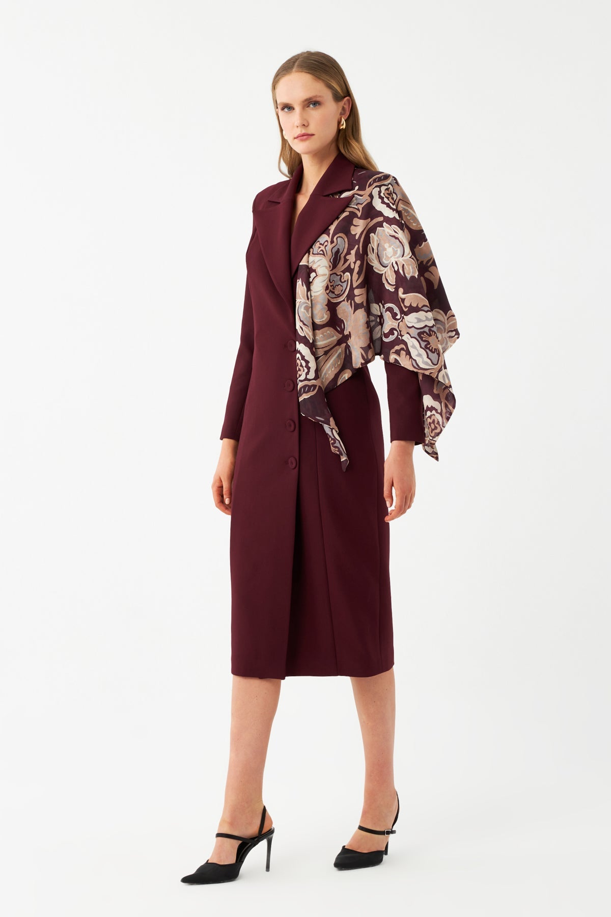 Şal Detaylı Blazer Elbise