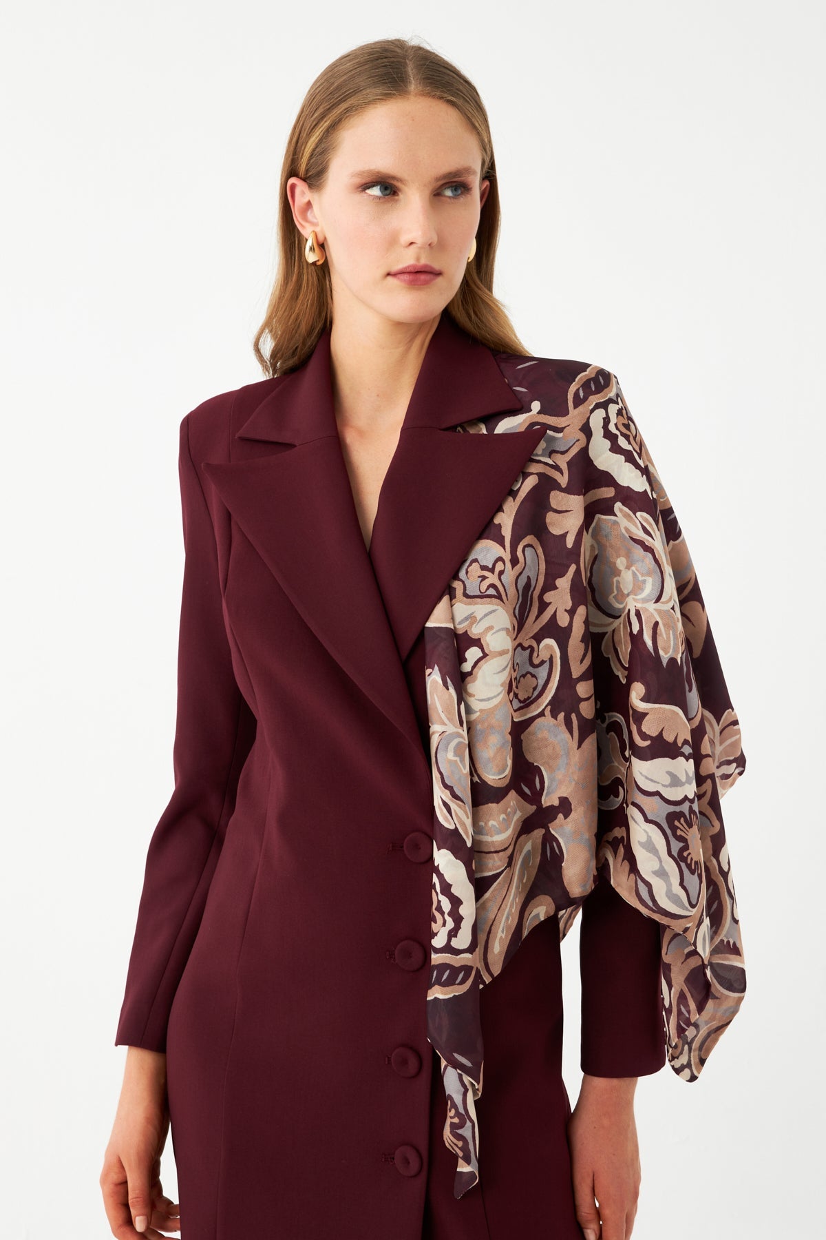 Şal Detaylı Blazer Elbise