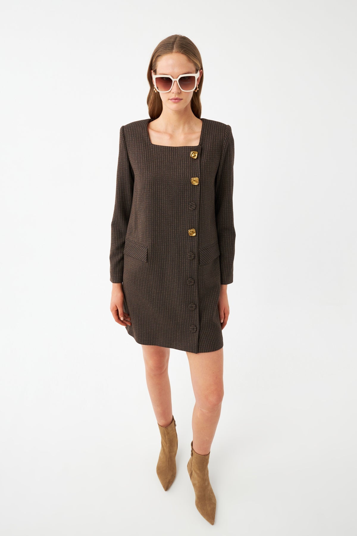 Kare Yaka Mini Elbise