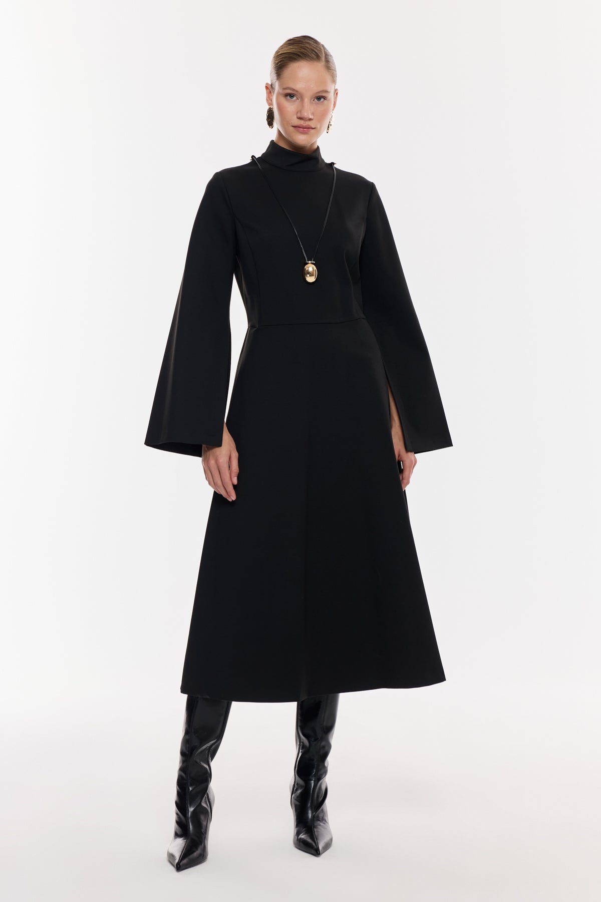 Kloş Kesim Midi Elbise