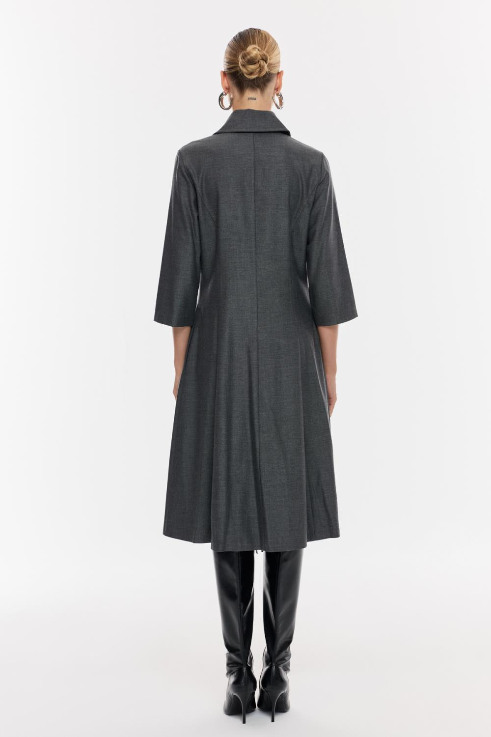 Fermuar Detaylı Yaka Midi Elbise