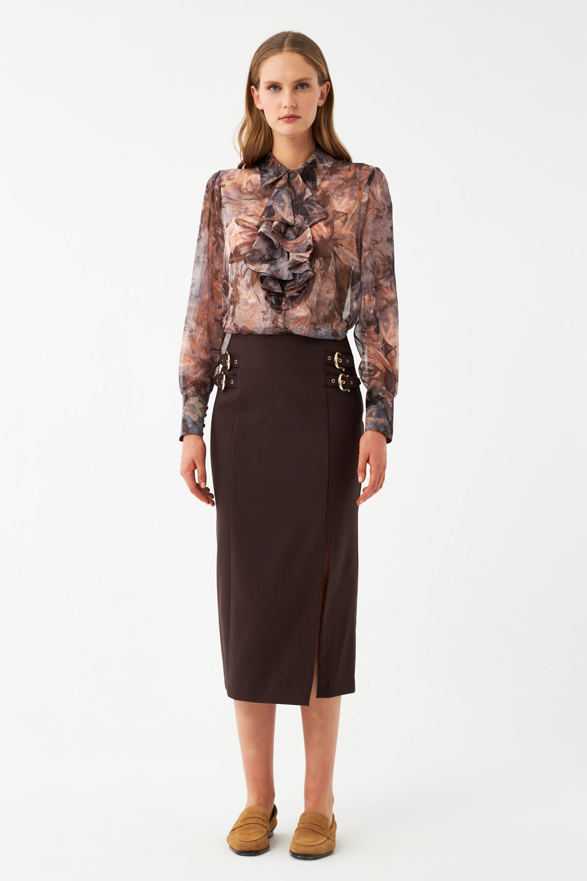 Yırtmaçlı Tokalı Kalem Etek