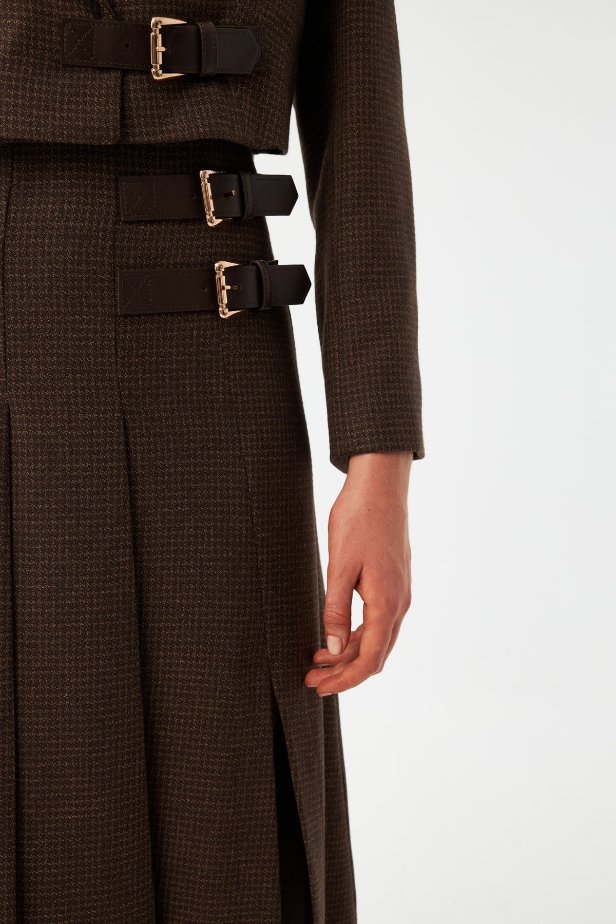 Yüksek Bel Pileli Midi Etek