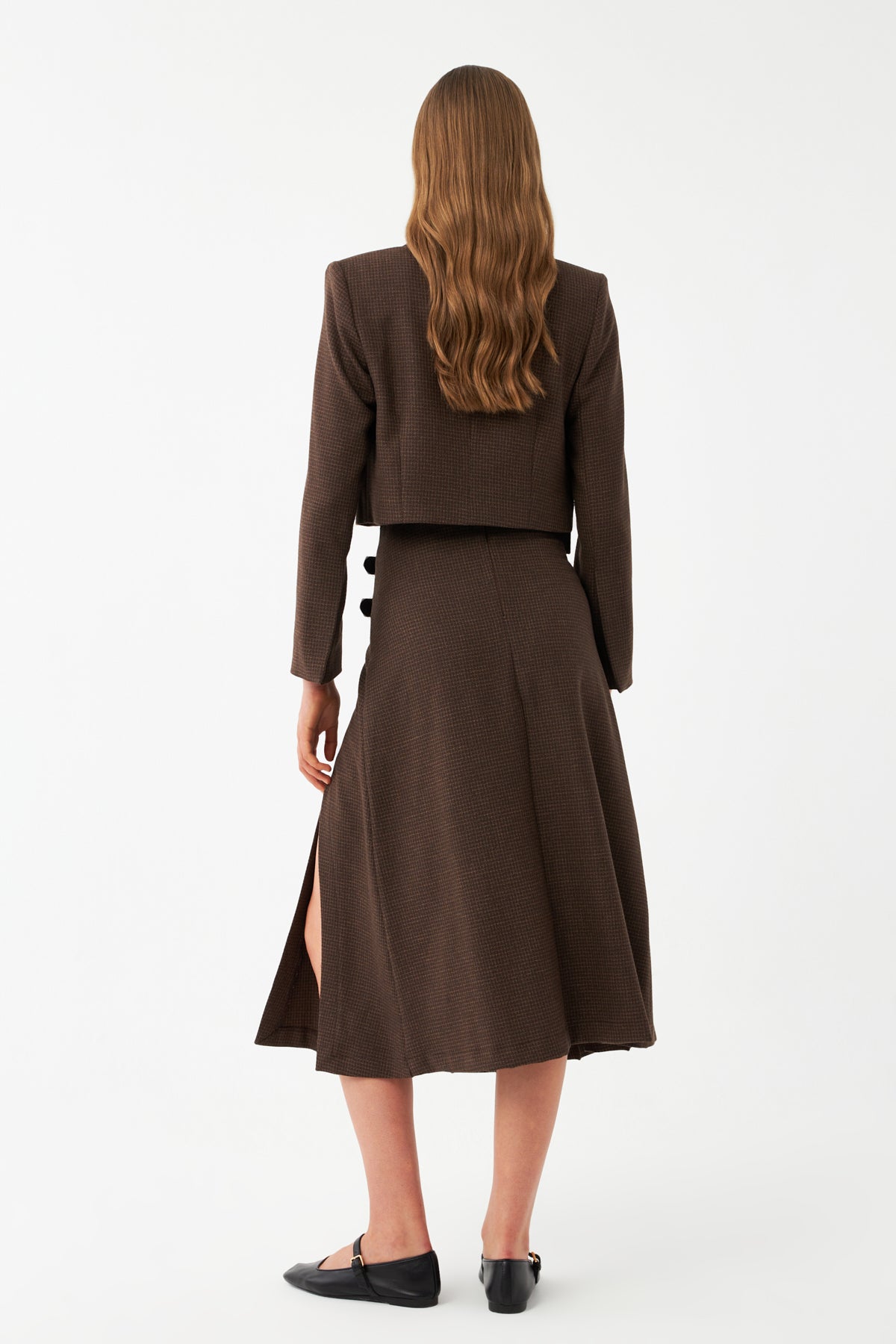 Yüksek Bel Pileli Midi Etek