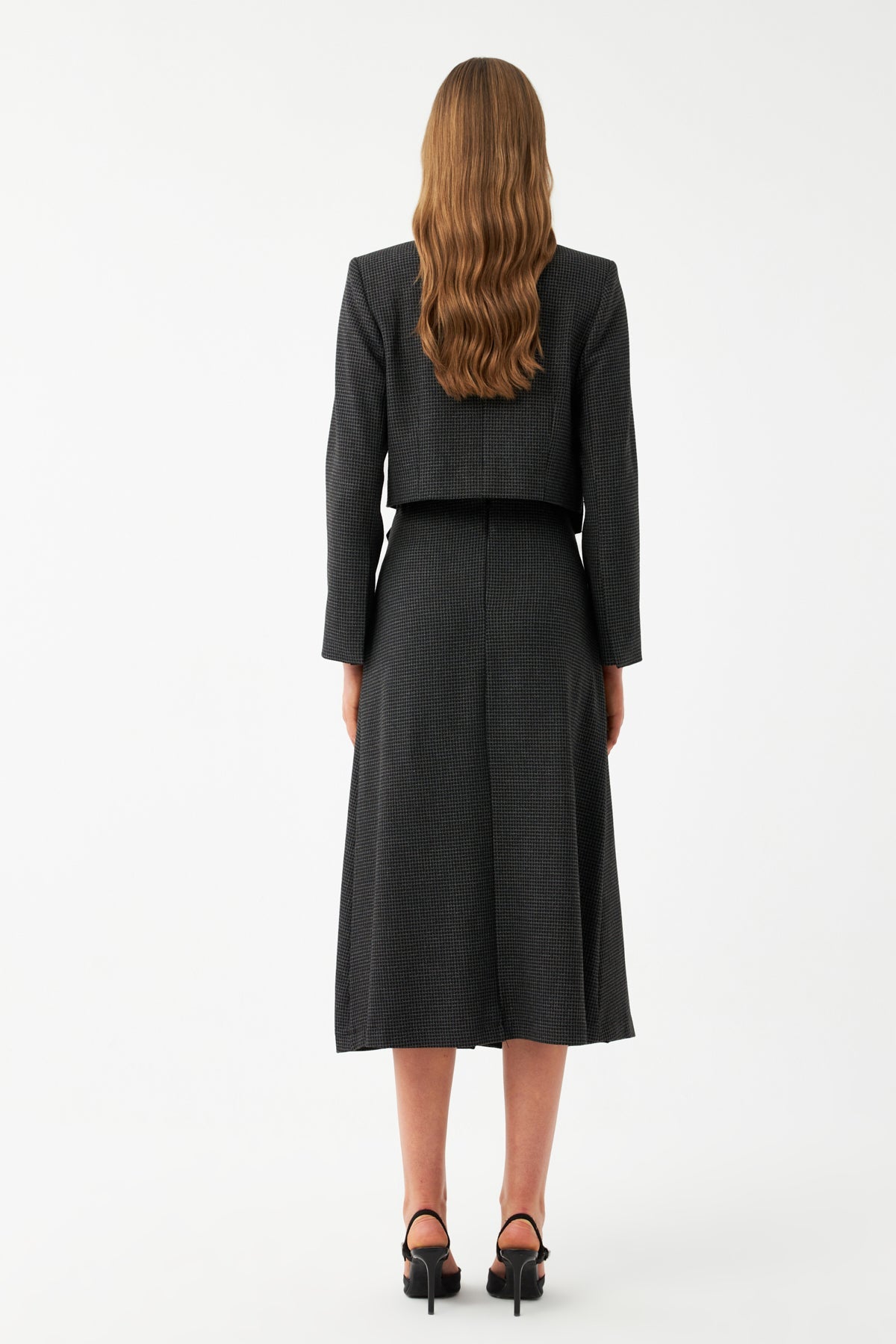 Yüksek Bel Pileli Midi Etek