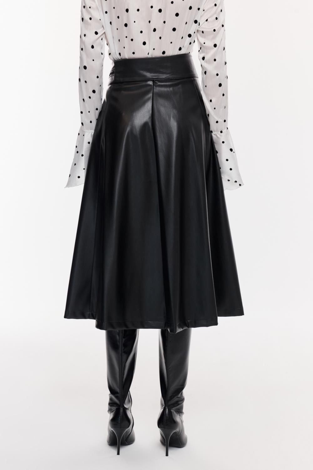 Suni Deri Pileli Midi Etek