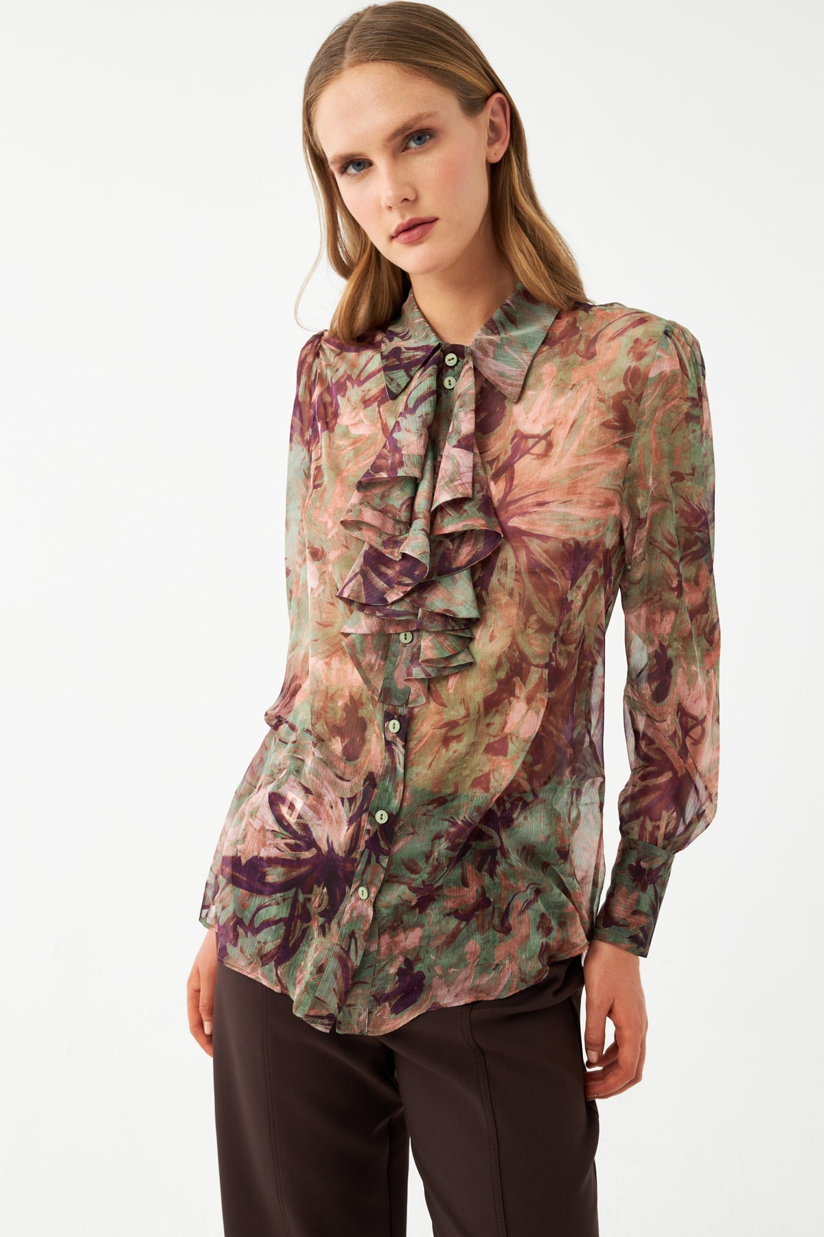 Kadın Çiçek Desenli Şifon Bluz