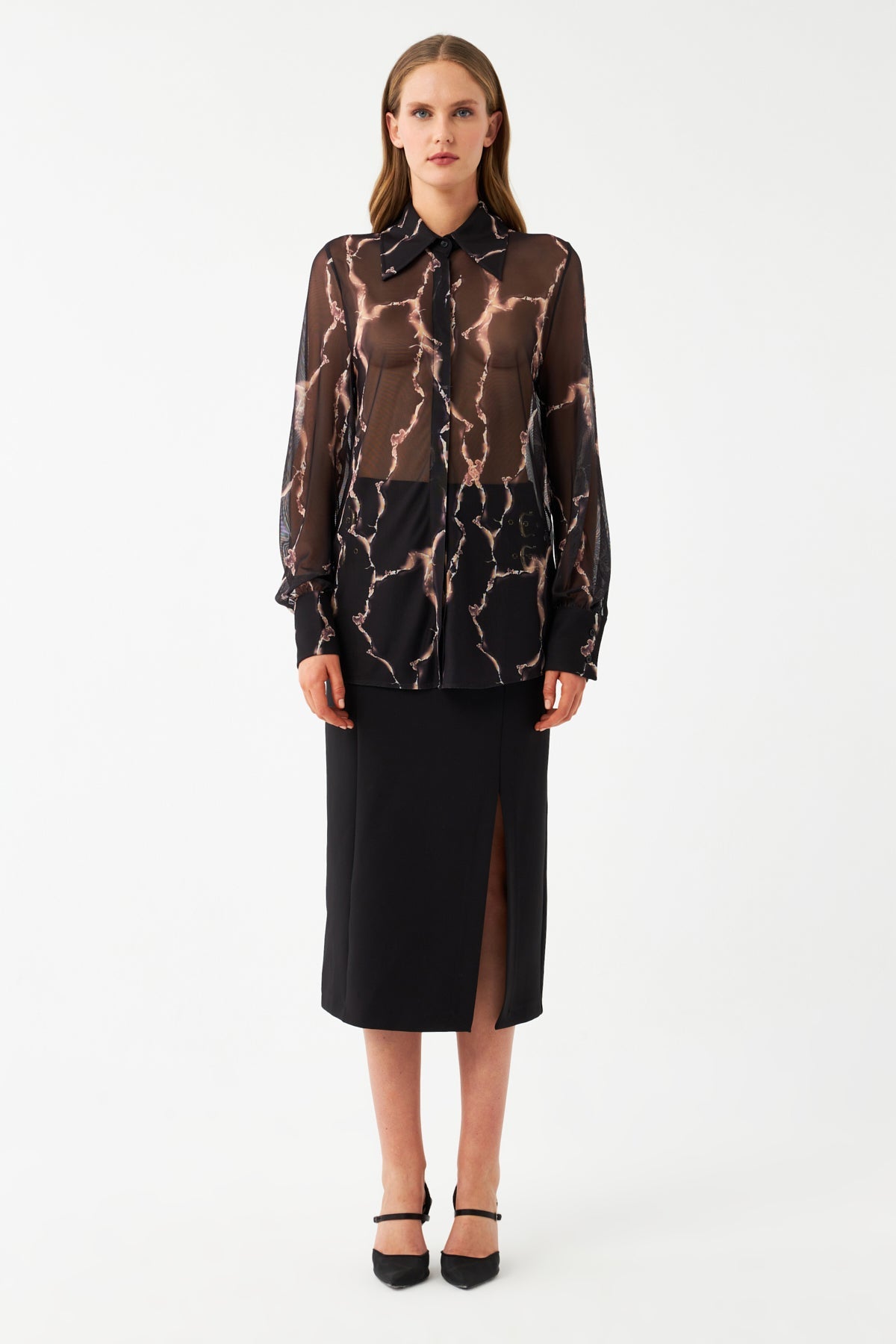 Transparan Şifon Kollu Bluz