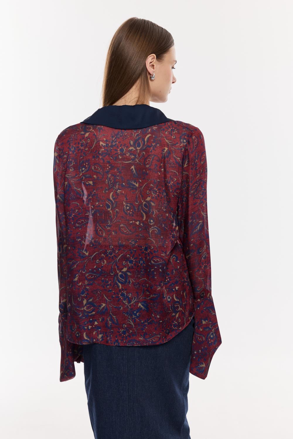 Desenli Şifon Geniş Manşetli Bluz