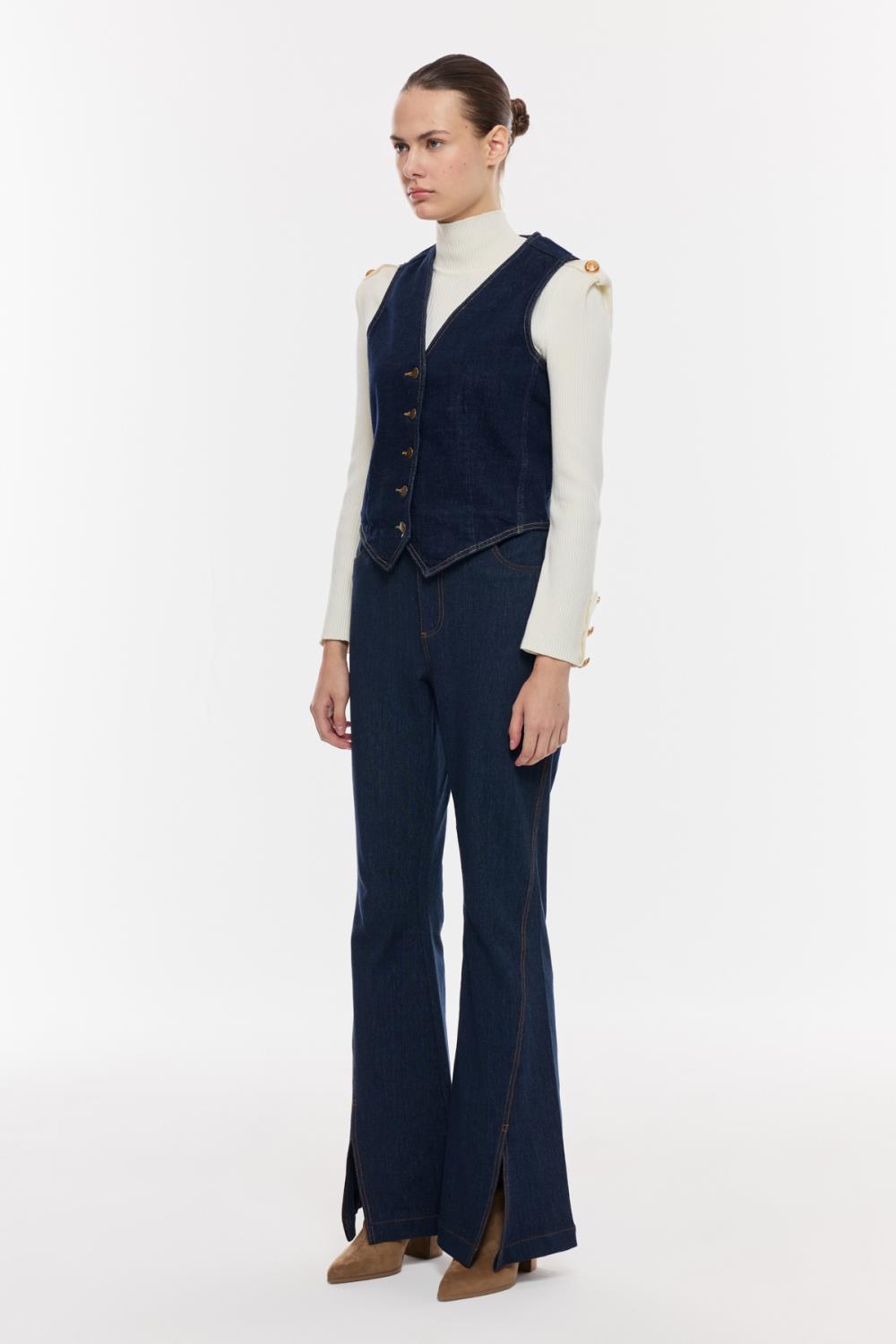 Modern Dikişli Denim Yelek