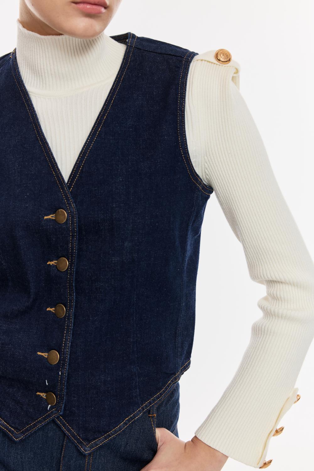 Modern Dikişli Denim Yelek