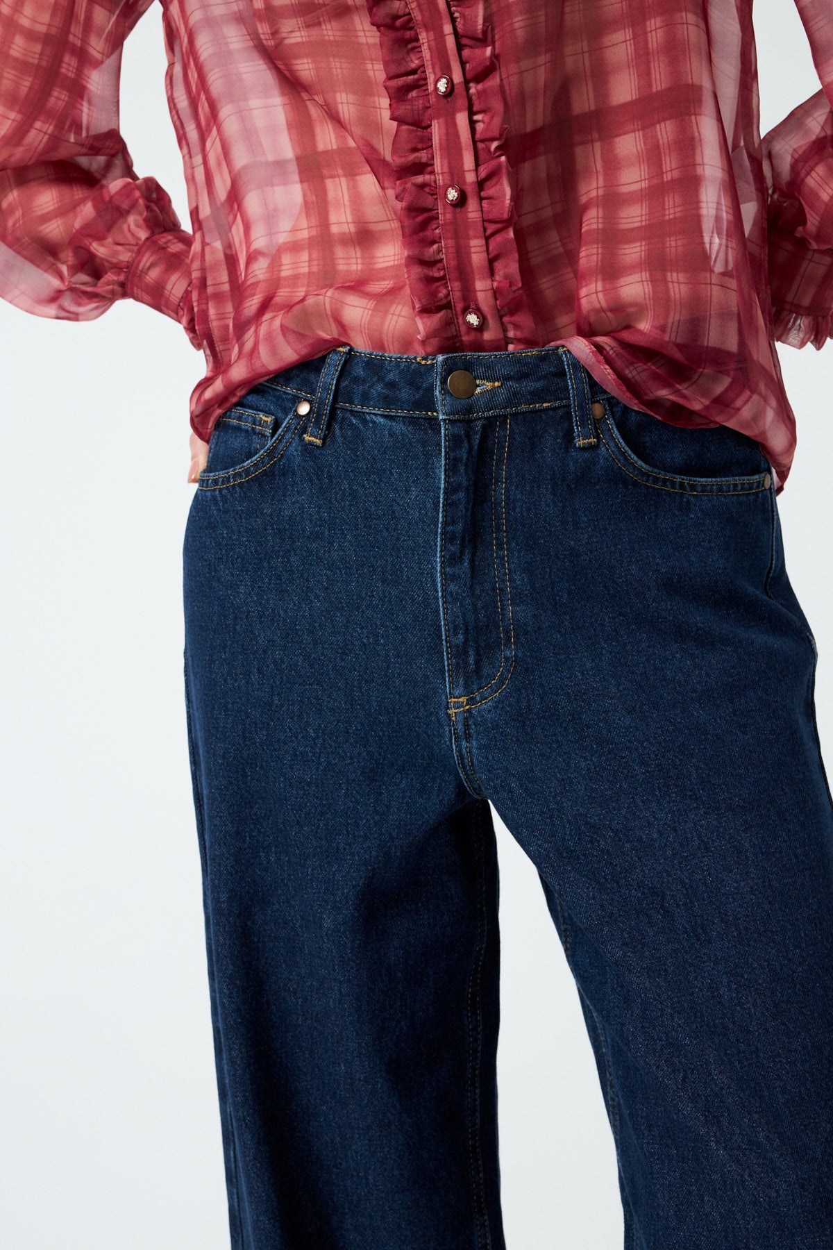 Geniş Paça Denim Pantolon - Lacivert