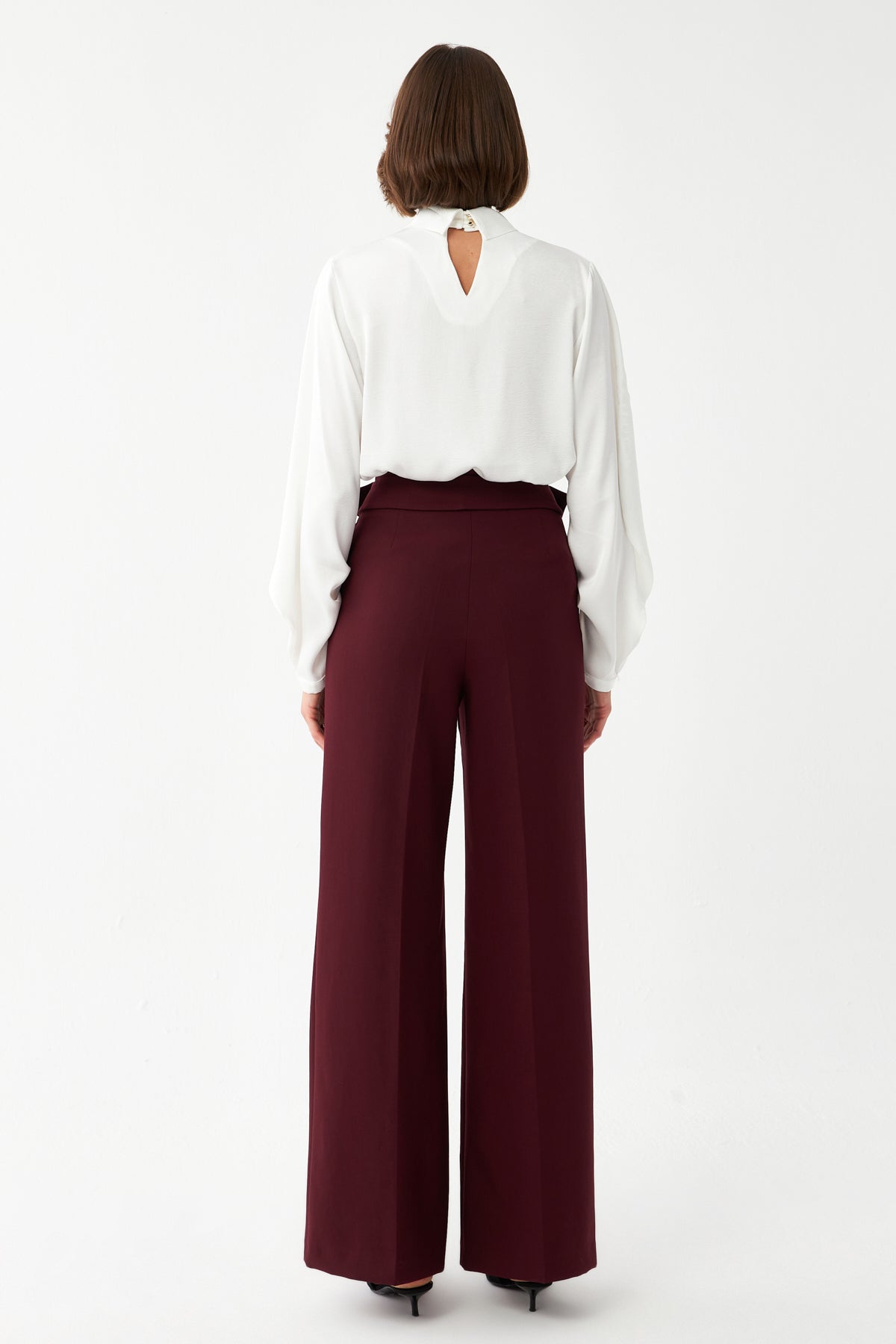 Çift Tokalı Yüksek Bel Pantolon