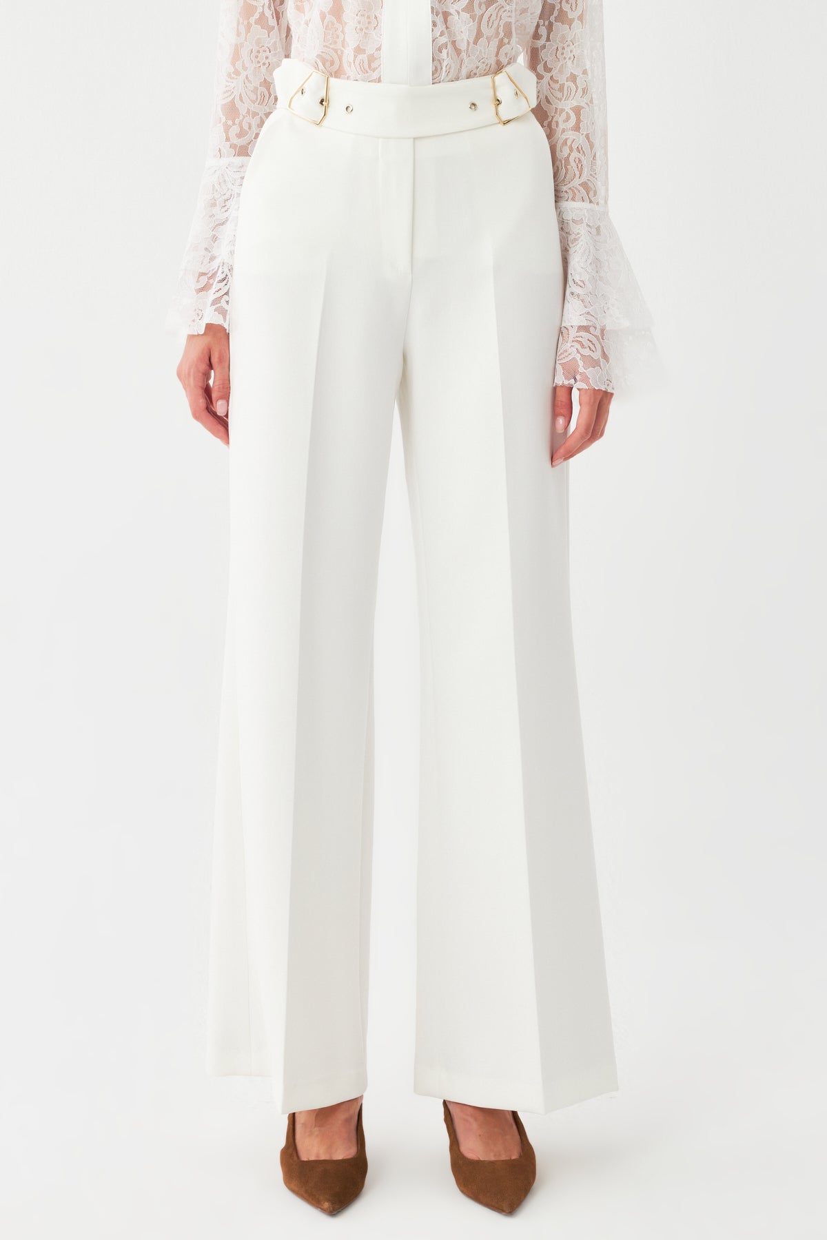 Çift Tokalı Yüksek Bel Pantolon