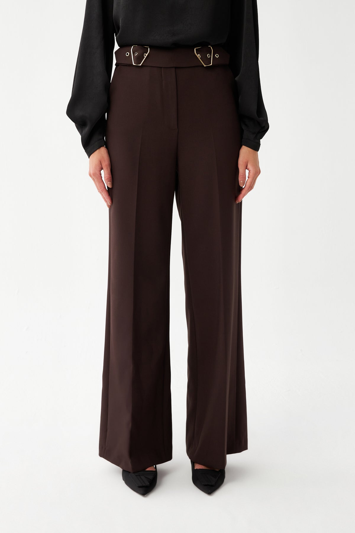 Çift Tokalı Yüksek Bel Pantolon