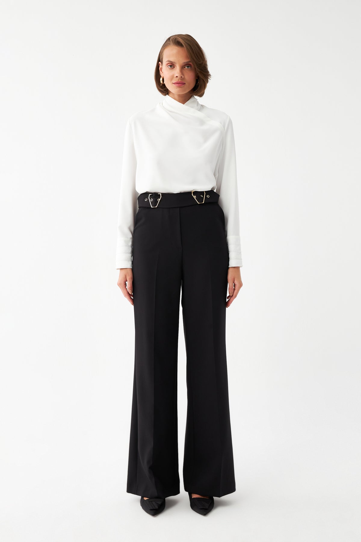 Çift Tokalı Yüksek Bel Pantolon