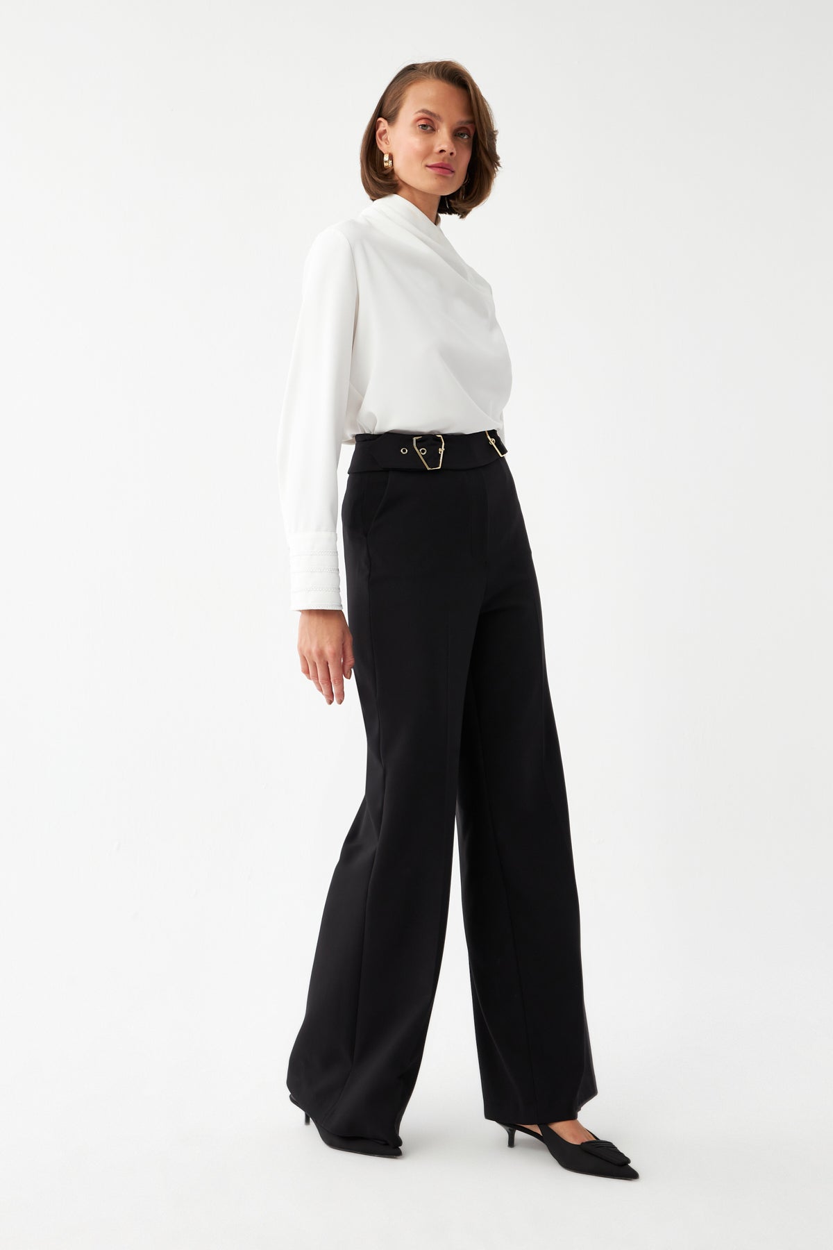 Çift Tokalı Yüksek Bel Pantolon