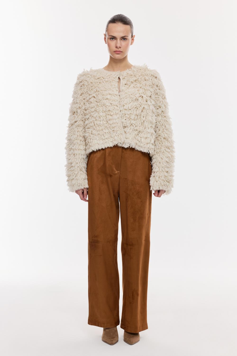 Kadife Dokulu Geniş Paça Pantolon